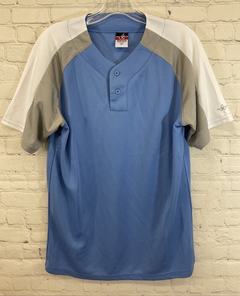 Alleson Athletic 80185 Adult's 100% Polyester Baseball Shirt Light Blue White MD
