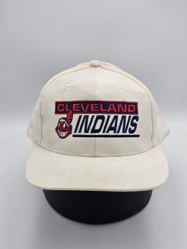 NEW Vintage Cleveland Indians 1990s MLB Sports Logo 7 White Hat Cap Vtg Snapback