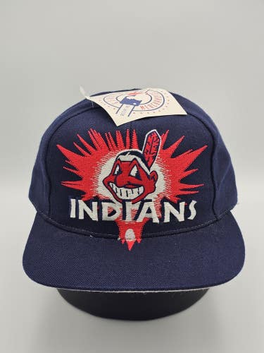 NEW Vintage Cleveland Indians Rare MLB Sport Logo 7 Burst Explosion Hat Snapback