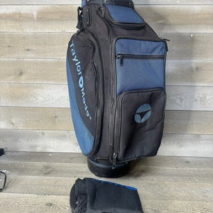 TaylorMade Staff Bag 5 Dividers Black Blue Cart Burner Bubble Rain & Soft Hood