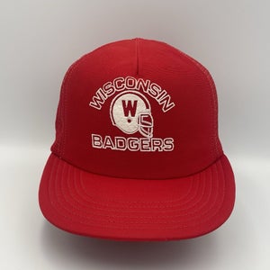 Rare Vintage Red Mesh Wisconsin Badgers Bucky Trucker Snap Back Hat Cap 1980s