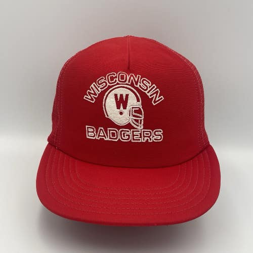 Rare Vintage Red Mesh Wisconsin Badgers Bucky Trucker Snap Back Hat Cap 1980s