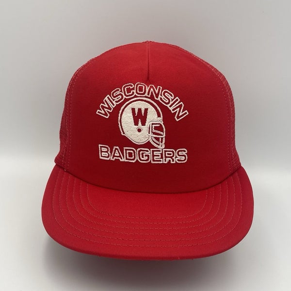 Rare Vintage Red Mesh Wisconsin Badgers Bucky Trucker Snap Back Hat Cap 1980s