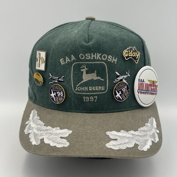 Vintage 1997 John Deere EAA Oshkosh Wisconsin Aviation Strapback Trucker Hat Cap