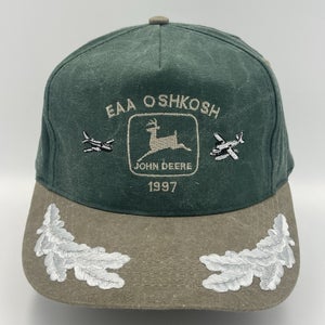 Vintage 1997 John Deere EAA Oshkosh Wisconsin Aviation Strapback Trucker Hat Cap