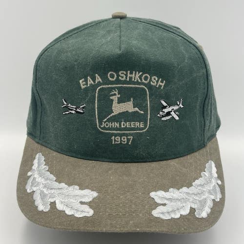 Vintage 1997 John Deere EAA Oshkosh Wisconsin Aviation Strapback Trucker Hat Cap