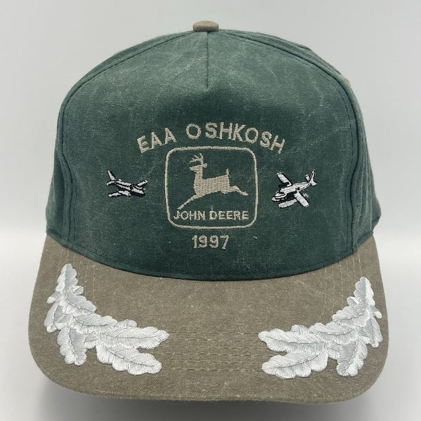 Vintage 1997 John Deere EAA Oshkosh Wisconsin Aviation Strapback Trucker Hat Cap