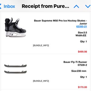 Bauer Supreme M50 Pro Hockey Skates Extra Wide Size 3.5 (Used) with Bauer Fly-Ti Runner