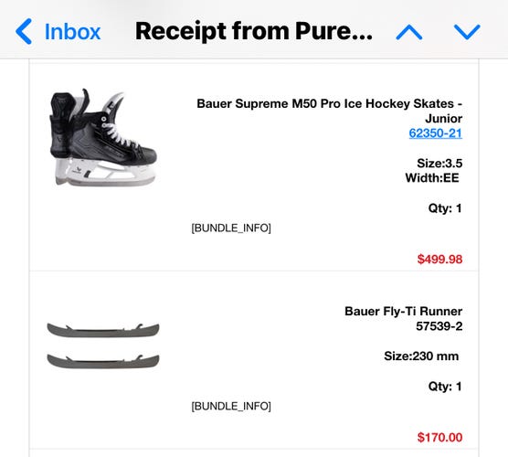 Bauer Supreme M50 Pro Hockey Skates Extra Wide Size 3.5 (Used) with Bauer Fly-Ti Runner