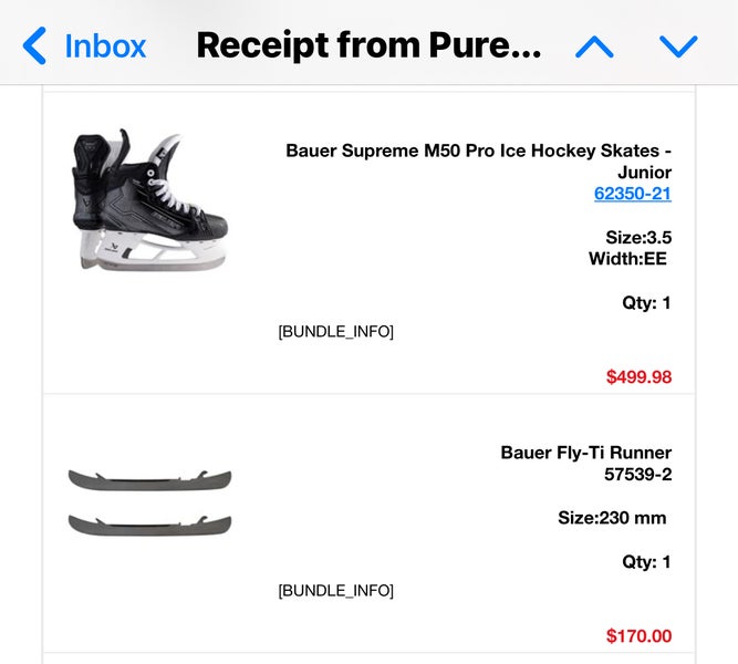 Bauer Supreme M50 Pro Hockey Skates Extra Wide Size 3.5 (Used) with Bauer Fly-Ti Runner