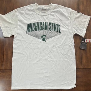 Michigan State Spartans Captivating Mens White Graphic  T Shirt Size Medium NWT