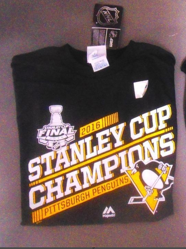 Pittsburgh Penguins 2016 Stanley Cup Champions Black XL Kids Unisex Majestic Shirt (New)