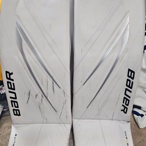 Penguins Bauer Hyperlite 2 White Game Worn Goalie Leg Pads Senior 34+1