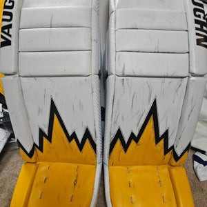 GAUTHIER Penguins Vaughn V10 Iceberg White Game Worn Goalie Leg Pads Senior 34+1