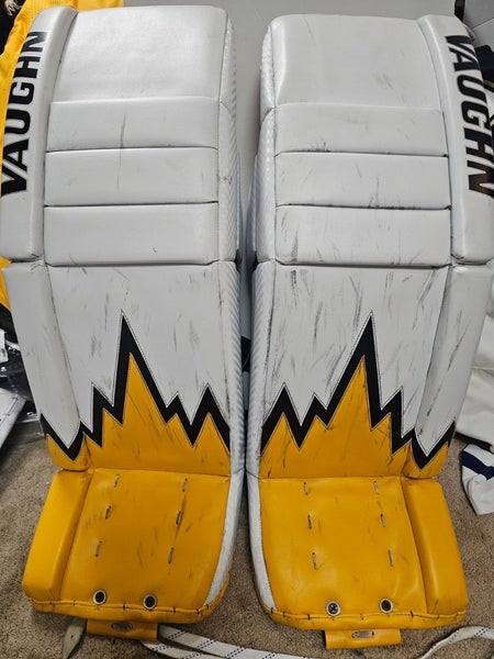 GAUTHIER Penguins Vaughn V10 Iceberg White Game Worn Goalie Leg Pads Senior 34+1