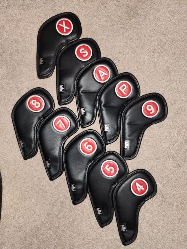 Craftsman Golf 4 5 6 7 8 9 PW AW SW X Black Iron Headcover Set Magnetic 10 Total