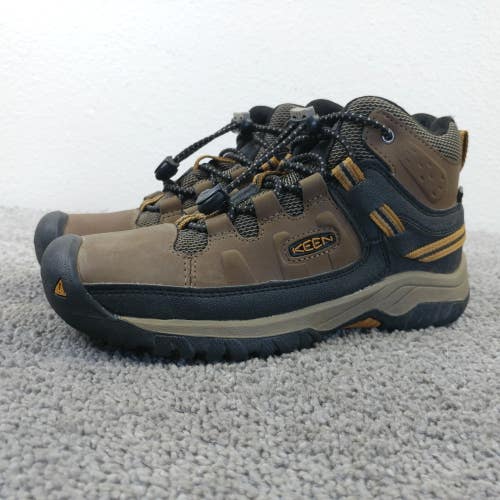 Keen Targhee Mid Hiking Boots Boys 2Y Waterproof Leather Brown Black Trail