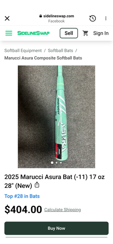2025 Marucci Asura Bat (-11) 17 oz 28" )  slight use