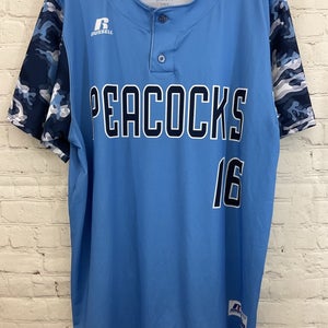 Russell Athletic Men Sublimated 2-Button PEACOCKS #16 Jersey Columbia Blue Large