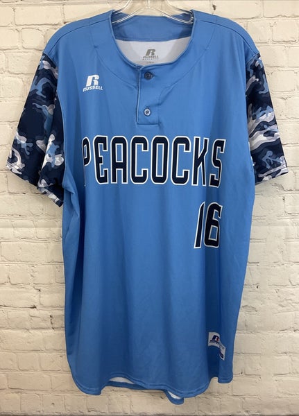 Russell Athletic Men Sublimated 2-Button PEACOCKS #16 Jersey Columbia Blue Large