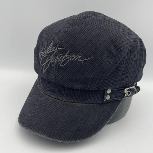 Harley Davidson Corduroy Cap Hat Womens Medium Embroidered Cabbie Cadet Newsboy