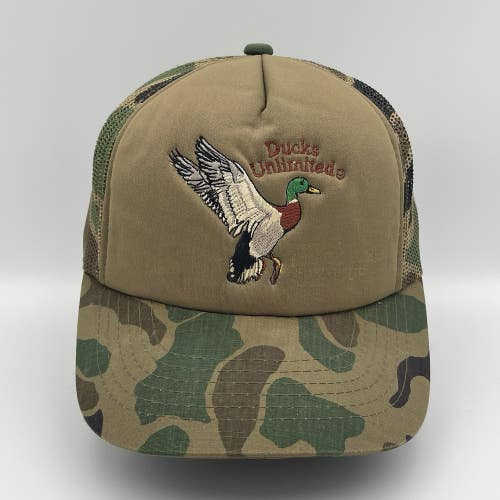 Ducks Unlimited DU Outdoor Hunting Camouflage Trucker Hat Cap Mesh SnapBack VTG