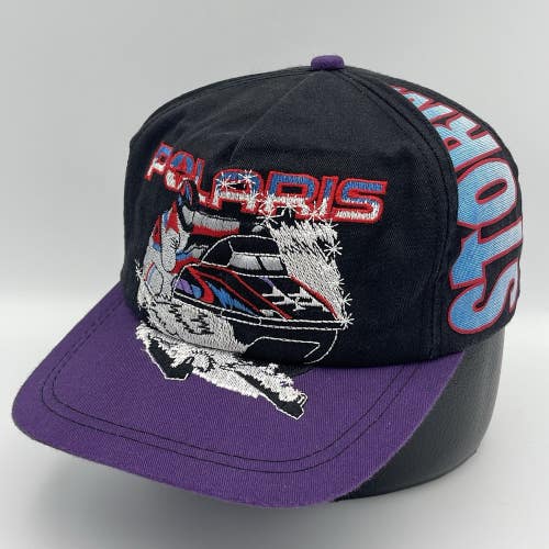 Vintage Polaris Storm Snowmobile Snapback Hat 90s Crazy Embroidered Purple USA