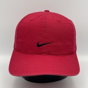 Vintage 90s Nike Red Black Swoosh Cotton Baseball Cap Strapback Hat OSFA