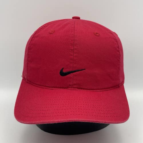 Vintage 90s Nike Red Black Swoosh Cotton Baseball Cap Strapback Hat OSFA