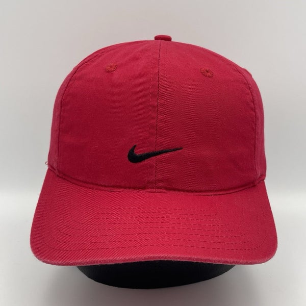 Vintage 90s Nike Red Black Swoosh Cotton Baseball Cap Strapback Hat OSFA