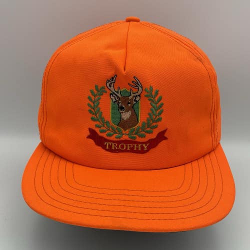 Vintage Trophy Buck Deer Hunting Blaze Orange Snapback Hat Cap Made In The USA