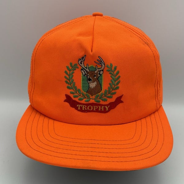 Vintage Trophy Buck Deer Hunting Blaze Orange Snapback Hat Cap Made In The USA