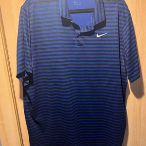 Nike Men's Black and Blue Striped Polo Size XXL