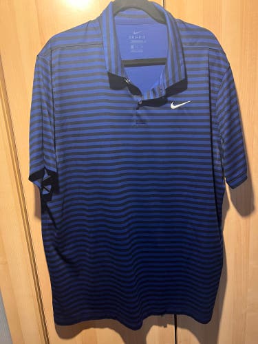 Nike Men's Black and Blue Striped Polo Size XXL