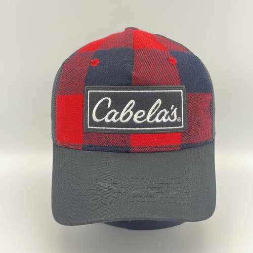 Cabela's Red / Black Buffalo Plaid Mesh Trucker Style Snapback Baseball Hat Cap