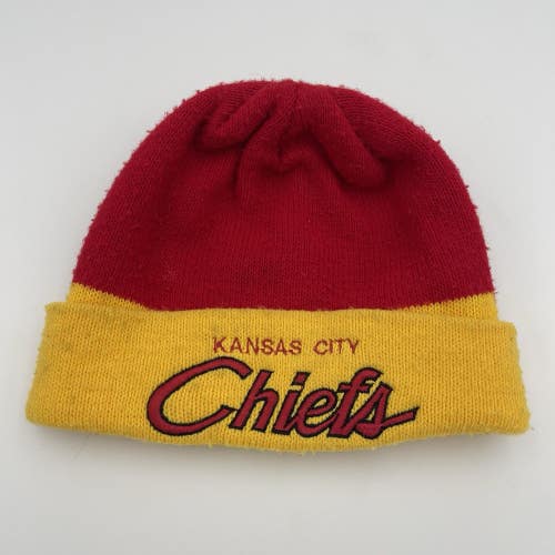 Vintage Kansas City Chiefs Football Winter Beanie Script Cap Hat 90s Made USA