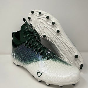 Men's Size M 11.0 (W 12.0) Under Armour Spotlight MC Mid Top Molded Cleats (New) Forest Green White