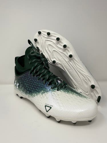 Men's Size M 11.0 (W 12.0) Under Armour Spotlight MC Mid Top Molded Cleats (New) Forest Green White