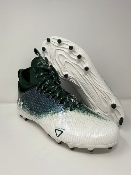 Men's Size M 11.0 (W 12.0) Under Armour Spotlight MC Mid Top Molded Cleats (New) Forest Green White