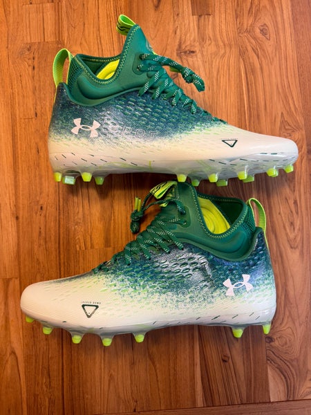 Men's Size M 12.0 (W 13.0) Under Armour Spotlight MC Mid Top Molded Cleats (New) Green White