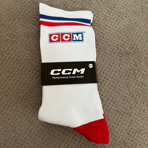 White Unisex Medium/Large Adult CCM Skate Socks (New)