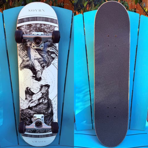 Sovrn Skateboards Geri & Freki 8.0” “Wolf” Complete Skateboard - (Lightly Used)