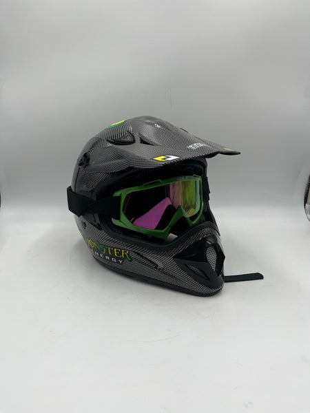 TMS fmvss 218 Large motocross / atv helmet with googles -Monster Energy - Carbon Fiber