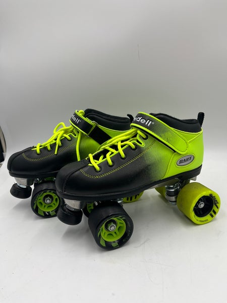 Riedell Carrera Dart Speed Roller Skates Quad Size 7 Neon Black