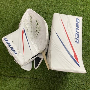 White Senior Bauer Vapor Hyperlite 2 Goalie Gloves & Blockers Regular Pro Stock (New)