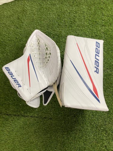 White Senior Bauer Vapor Hyperlite 2 Goalie Gloves & Blockers Regular Pro Stock (New)