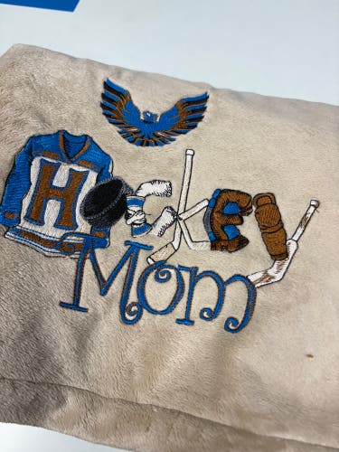 Embroider hockey mom blanket