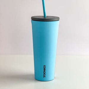 Corkcicle 24oz Santorini blue Cold Cup stainless steel straw Tumbler