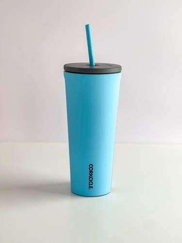 Corkcicle 24oz Santorini blue Cold Cup stainless steel straw Tumbler