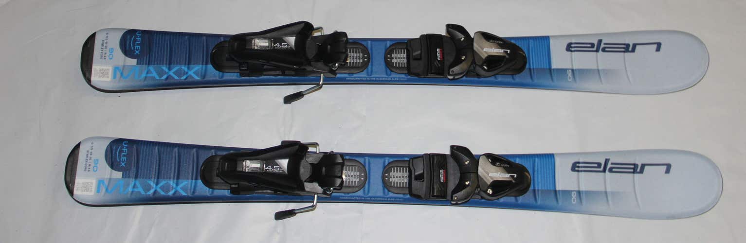 NEW 2026 Elan Maxx Kid's Skis 90cm blue with EL 4.5 GW adjustable Bindings on skis
